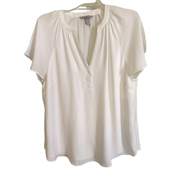 H&M Tops - H&M Womens Layered V Neck Blouse Large White All Polyester Size Lg